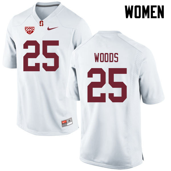Women #25 Justus Woods Stanford Cardinal College Football Jerseys Sale-White - Click Image to Close